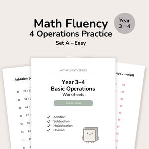 Matematikövningsblad för årskurs 3–4 | Övning i 4 operationer | Set A – Lätt (utskrivbar PDF)