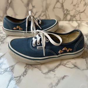 Hand embroidered floral blue kids vans