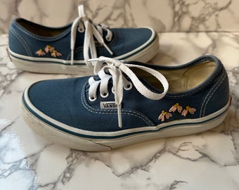 Hand embroidered floral blue kids vans