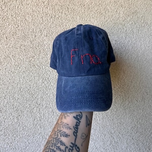 hand embroidered dad hat Faded blue F no baseball cap Ready to Ship embroidery