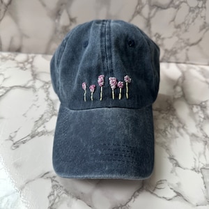 Hand Embroidered Floral Baseball Cap: Lilac Purple Flower Dad Hat