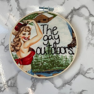 The Gay Outdoors Embroidery Hoop: LGBTQIA+ Pride Decor (5 inch)