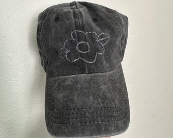 Charcoal gray monochromatic floral baseball cap Ready to Ship hand embroidered dad hat embroidery