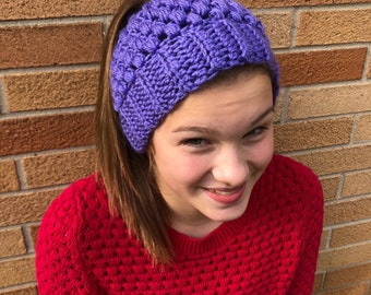 Crocheted Ponytail Hat Purple beanie winter accessories Christmas gift