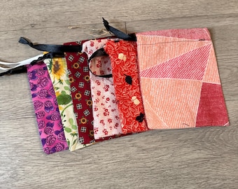Drawstring Fabric Gift Bags small floral designs sunflowers pink and purple yellow gift wrapping