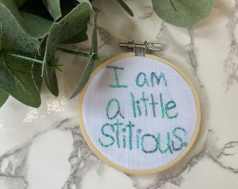 I am a little stitious embroidery hoop wall decor the office Michael scott quote