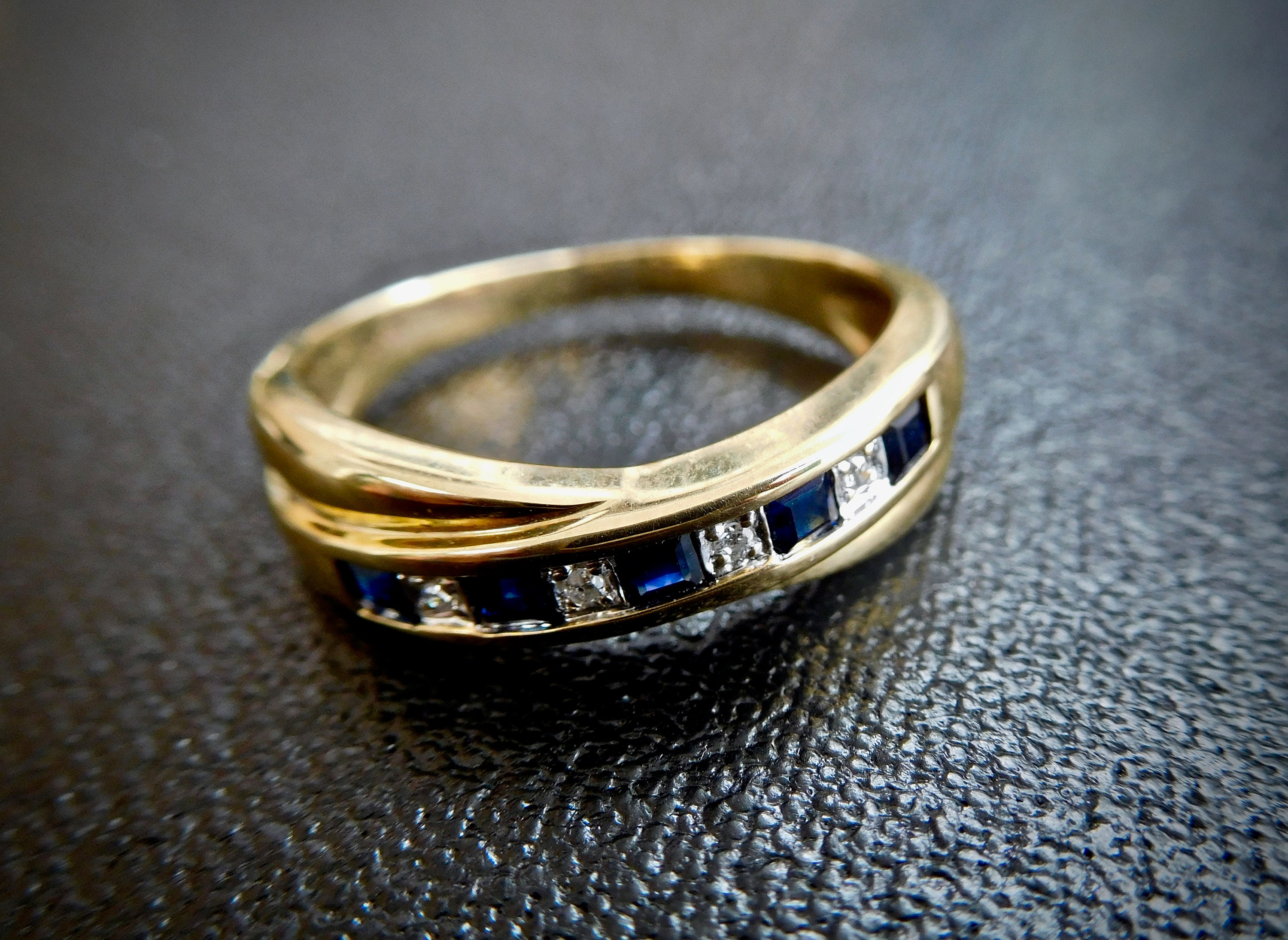 Vintage yellow gold,diamond and sapphire eternity ring,blue sapphire
