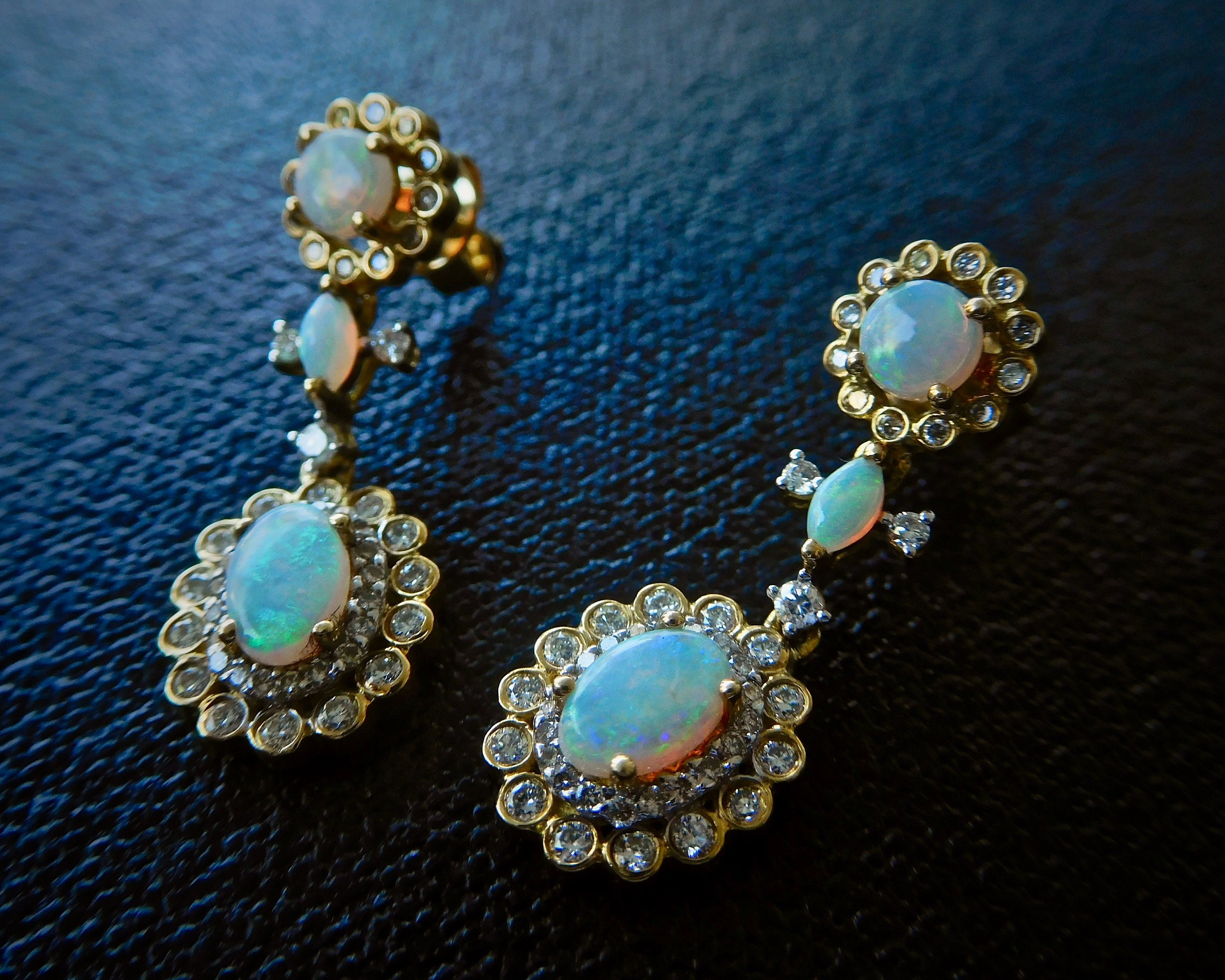Vintage style 18ct, opal & diamond earrings, 18ct yellow gold opal and