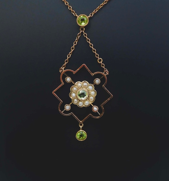 Art Nouveau Peridot Enamel Necklace