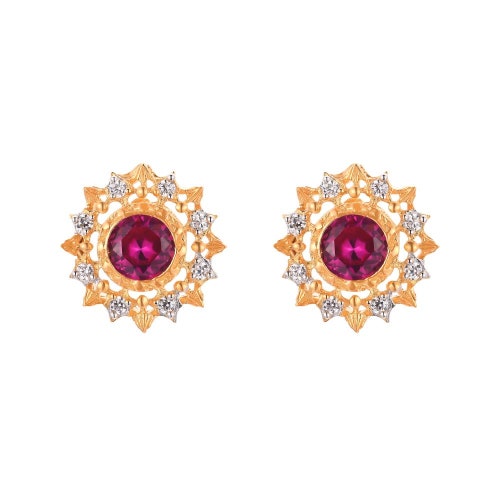 Lab Created Ruby and Diamond Simulant Earrings, Solid 925 Sterling Silver, 18kt Yellow Gold Vermeil, shops Artisan Jewellery