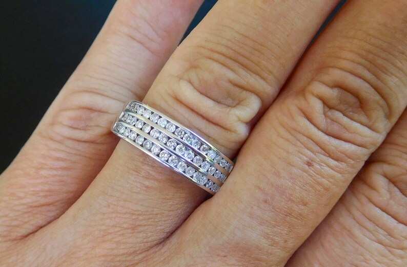 White Gold & Diamond Three Row Diamond Ring Large Diamond Etsy UK