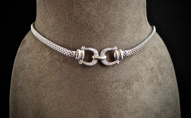 Finest diamond simulants used Sterling silver Vintage inspired silver and diamond necklace