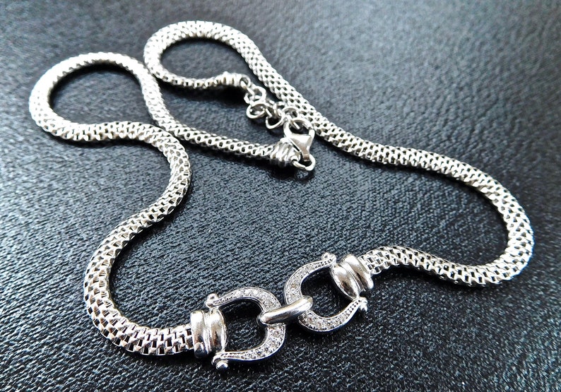 Finest diamond simulants used Sterling silver Vintage inspired silver and diamond necklace