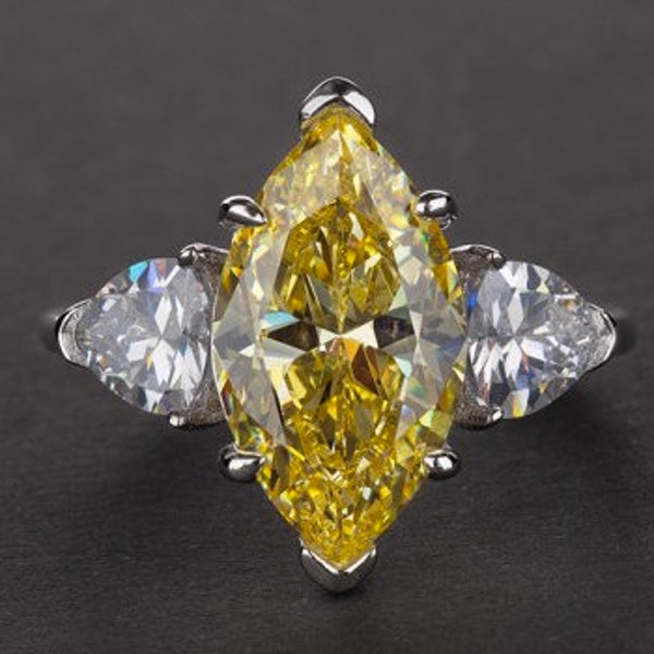 3.50ct Marquise Yellow Diamond Engagement Ring, Man Made Diamond Simulant, 925 Silver, Art Deco Promise Ring, Classic Vintage Yellow Diamond