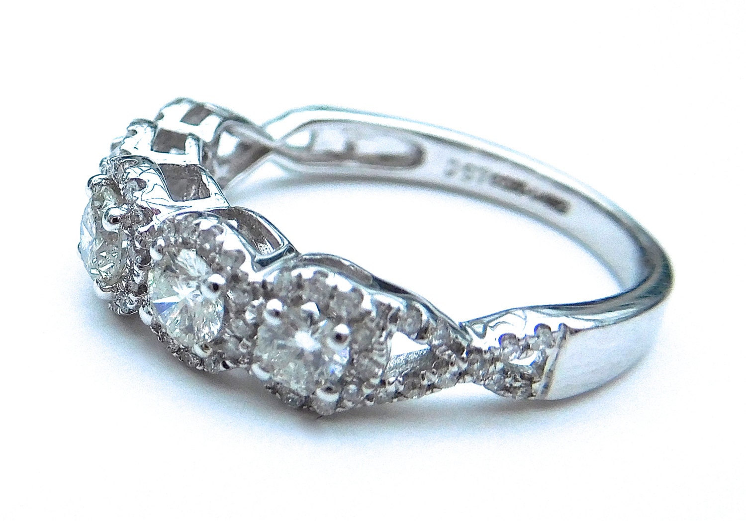  Five  stone  diamond  white gold ring  vintage style five  