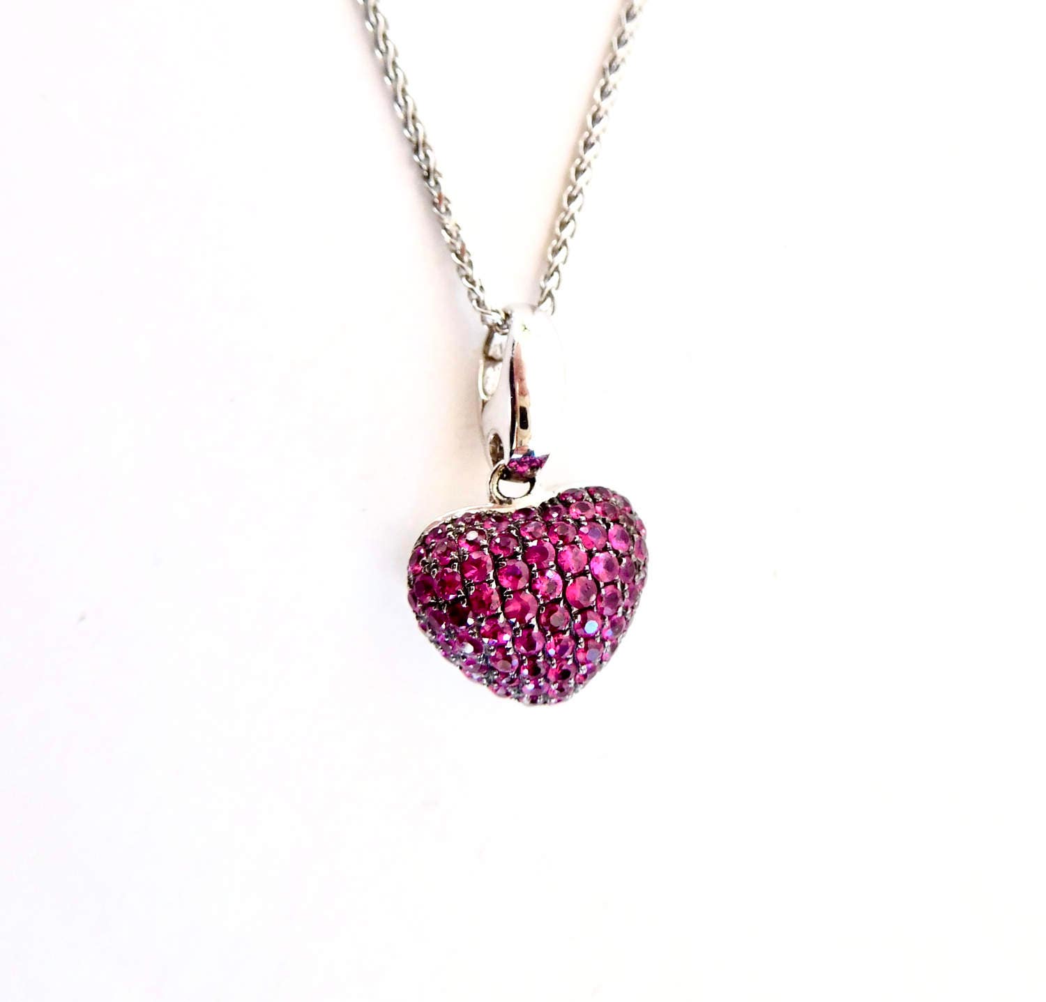 ASHLEY payment 1/6, 2 x 18ct white gold heart shaped pave set ruby