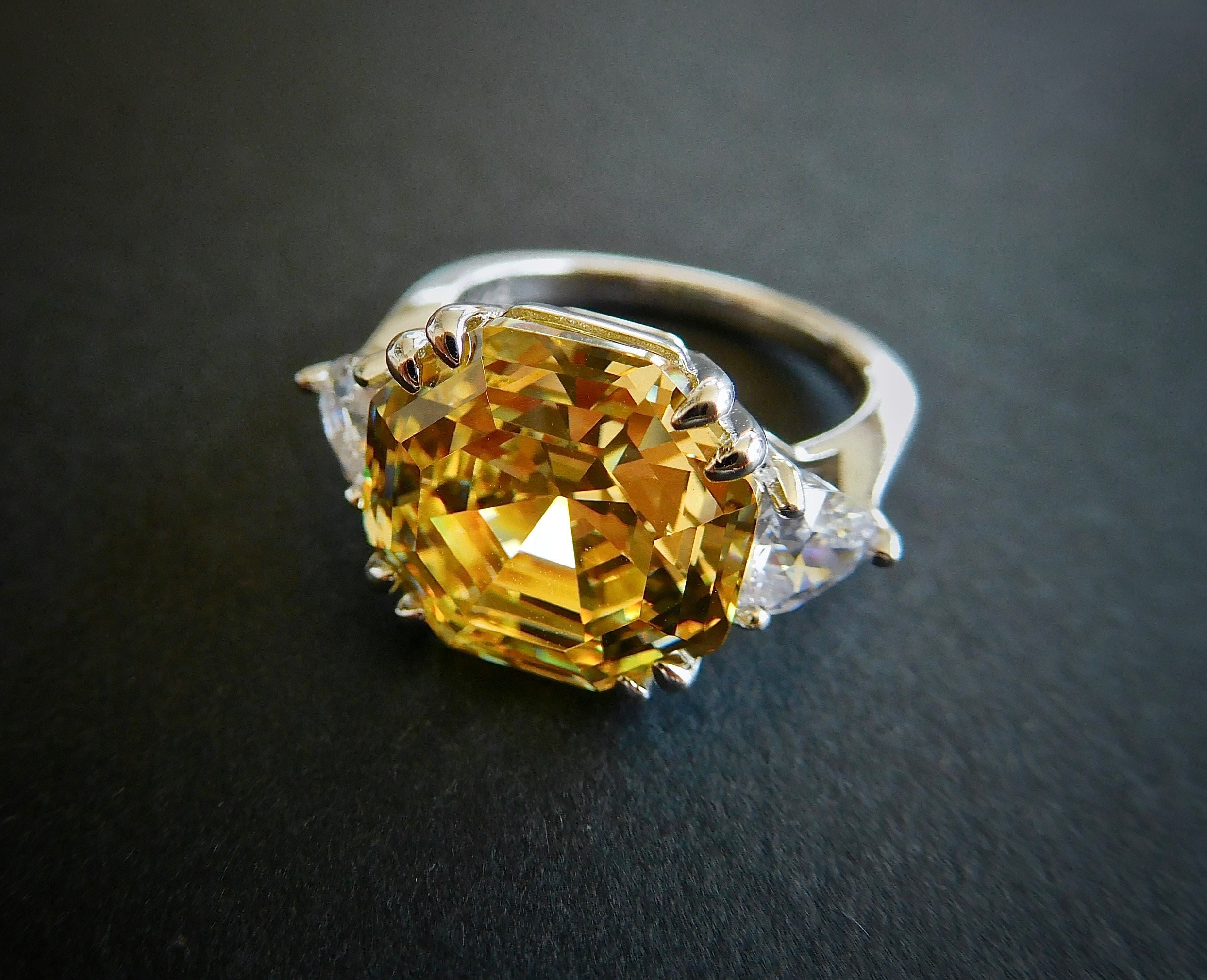 5.00ct Yellow Diamond Asscher Promise Ring Man Made Diamond Etsy UK