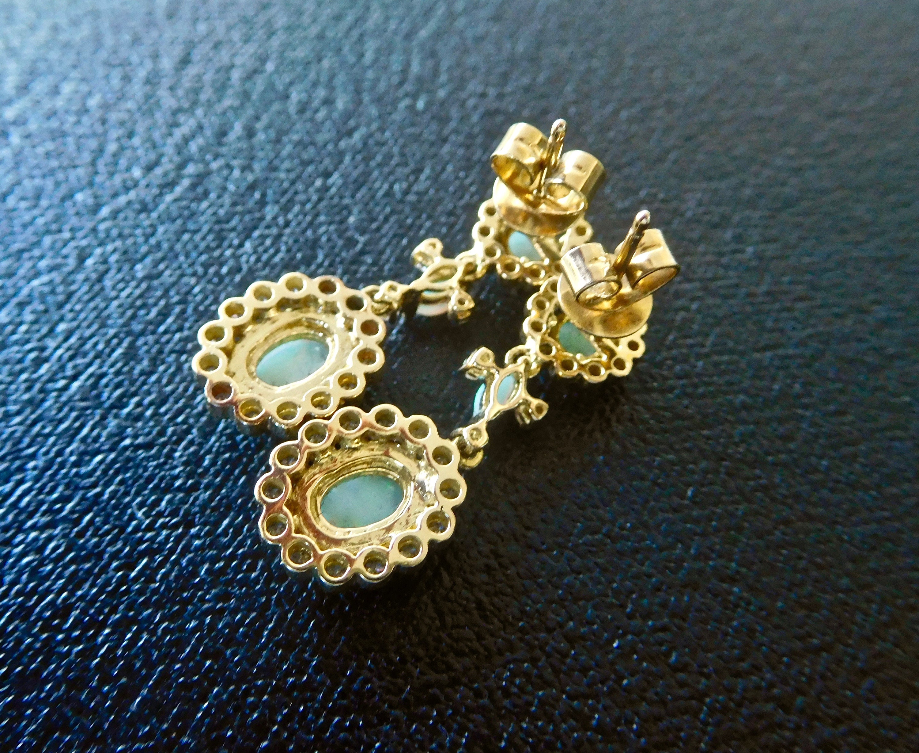 Vintage style 18ct, opal & diamond earrings, 18ct yellow gold opal and
