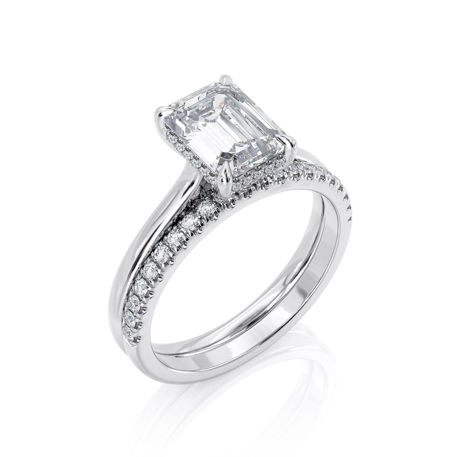 2.00ct Emerald Cut Moissanite Engagement Ring & Wedding