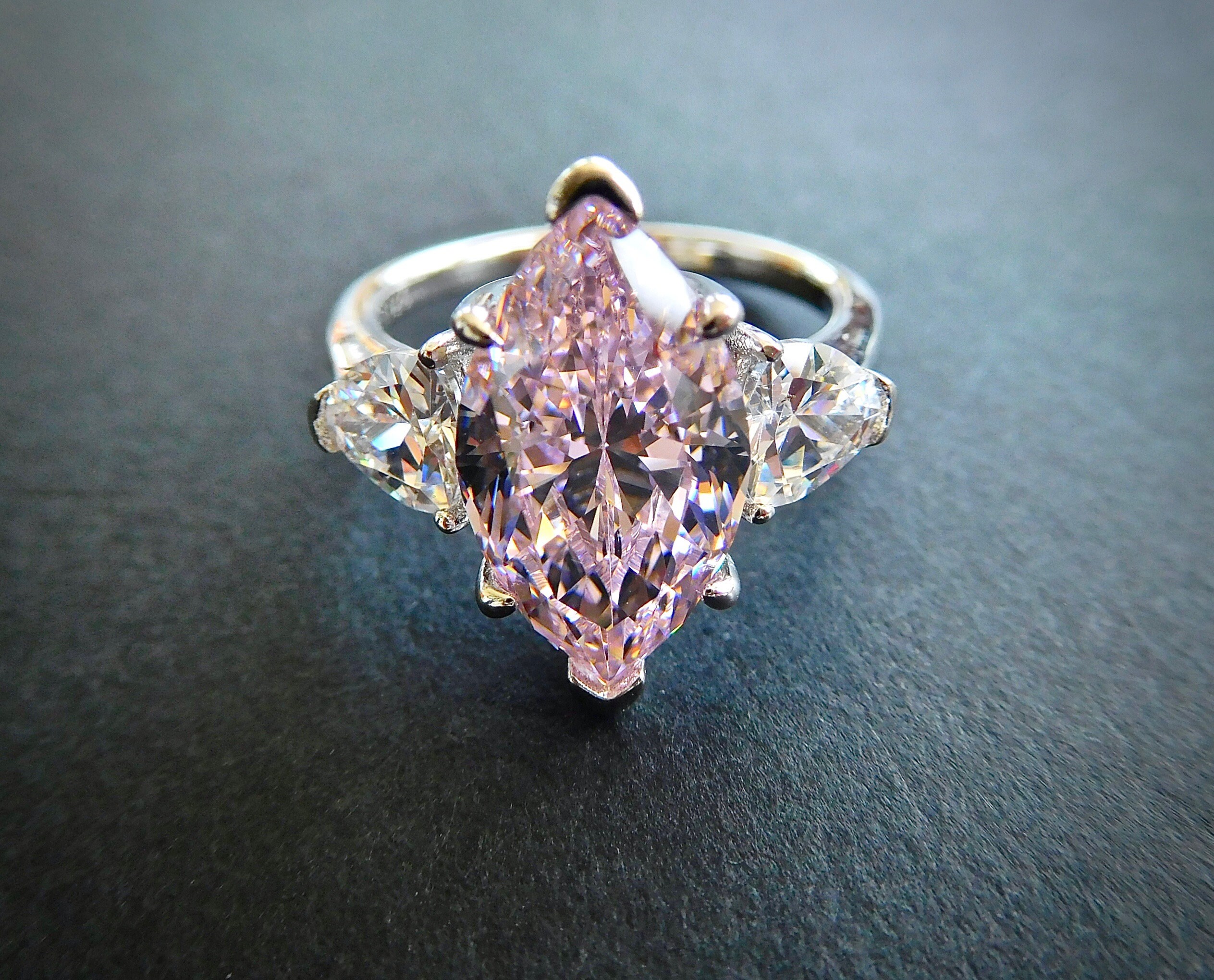 3.50ct Marquise Pink Diamond Engagement Ring Man Made Diamond Etsy