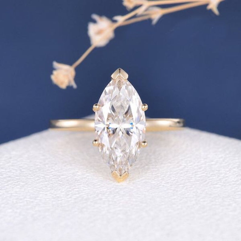 3ct Classic Marquise Cut Moissanite Engagement Ring, Available i 3ct Classic Marquise Cut Moissanite Engagement Ring, Available i