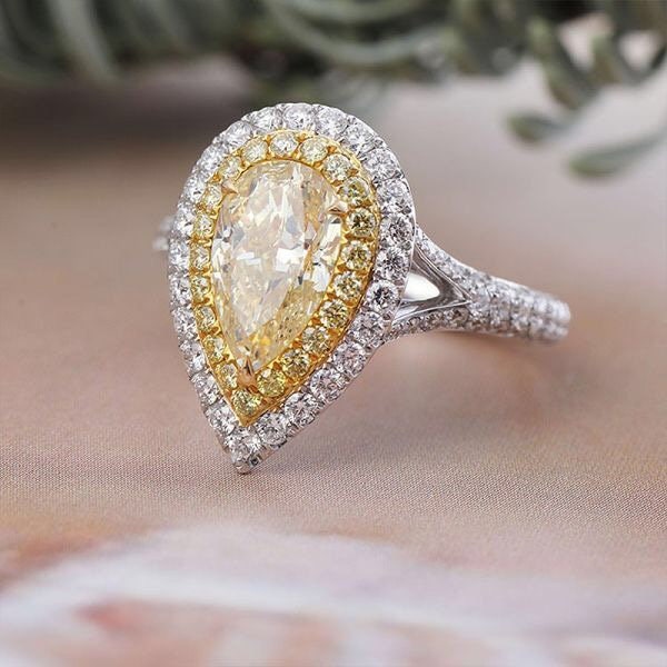 1.50ct Yellow Moissanite Pear Cut Engagement Ring Yellow Etsy