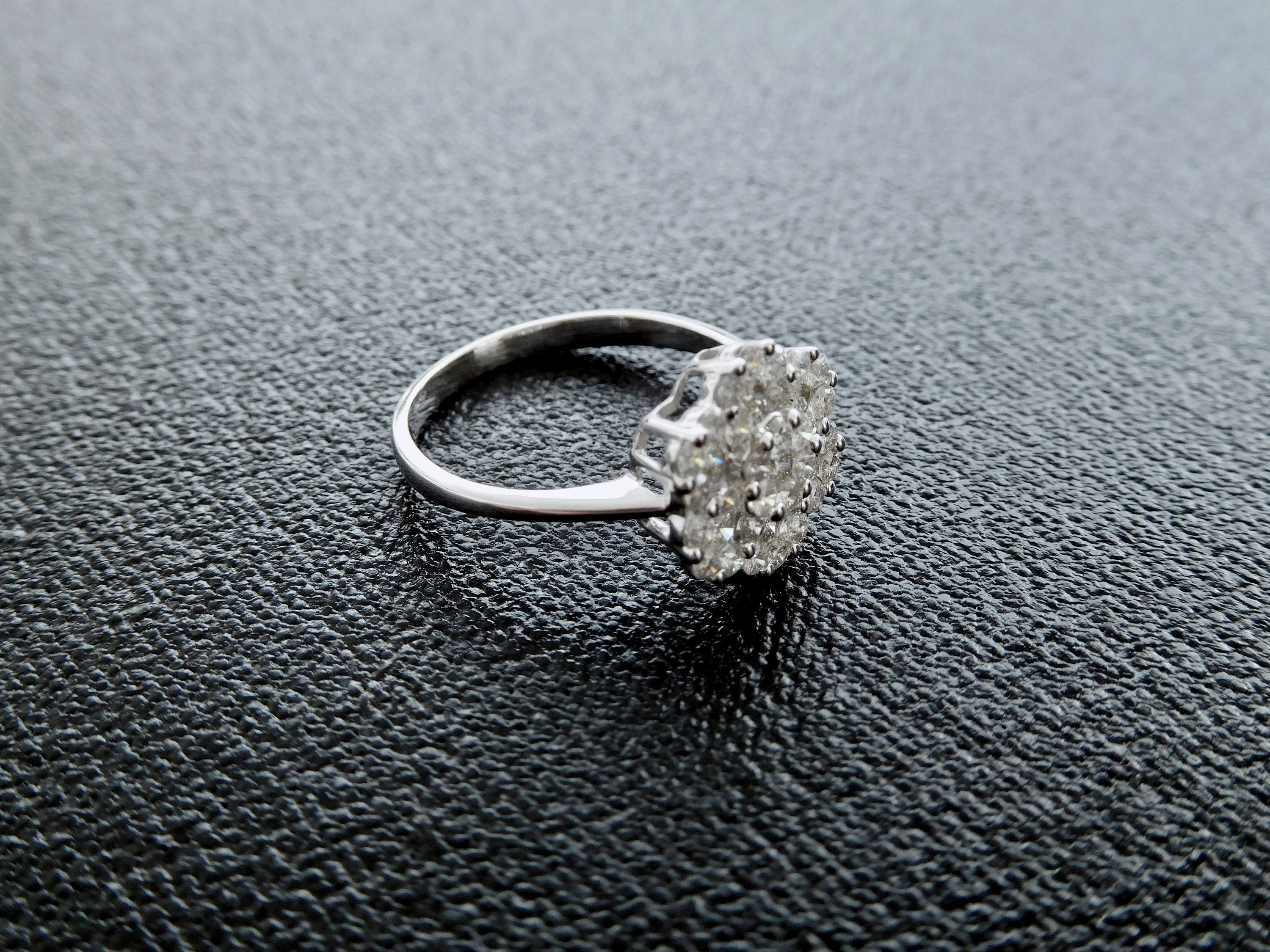 18ct white gold and diamond flower cluster engagement ring, diamond