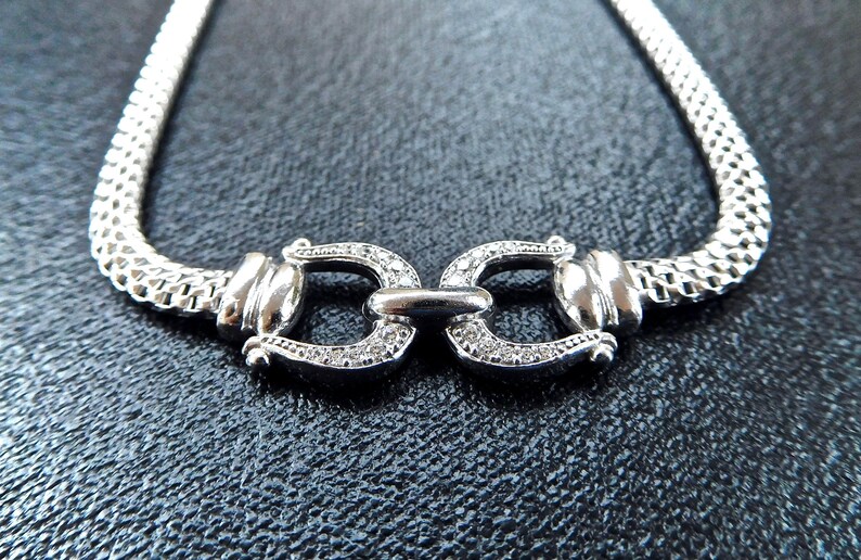 Finest diamond simulants used Sterling silver Vintage inspired silver and diamond necklace