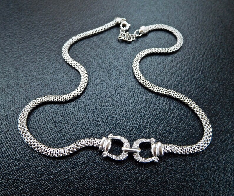 Finest diamond simulants used Sterling silver Vintage inspired silver and diamond necklace