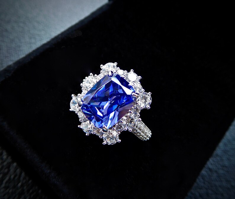 Cushion Cut Blue Sapphire Engagement Ring Finest Diamond Etsy