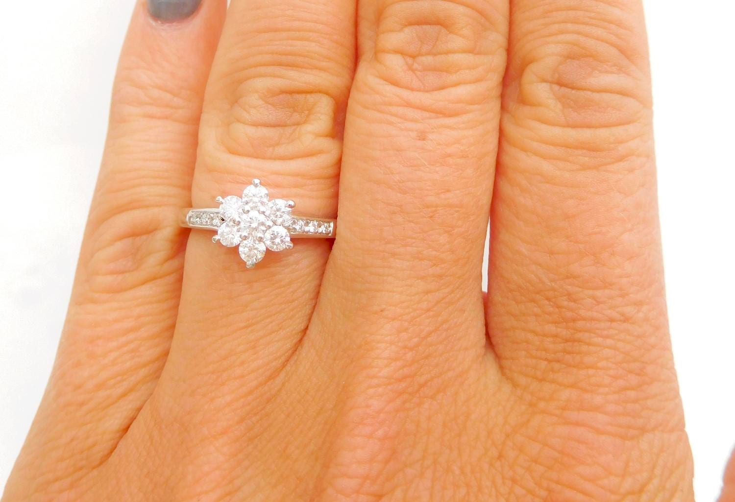 18ct & diamond daisy cluster, cluster diamond engagement ring, vintage