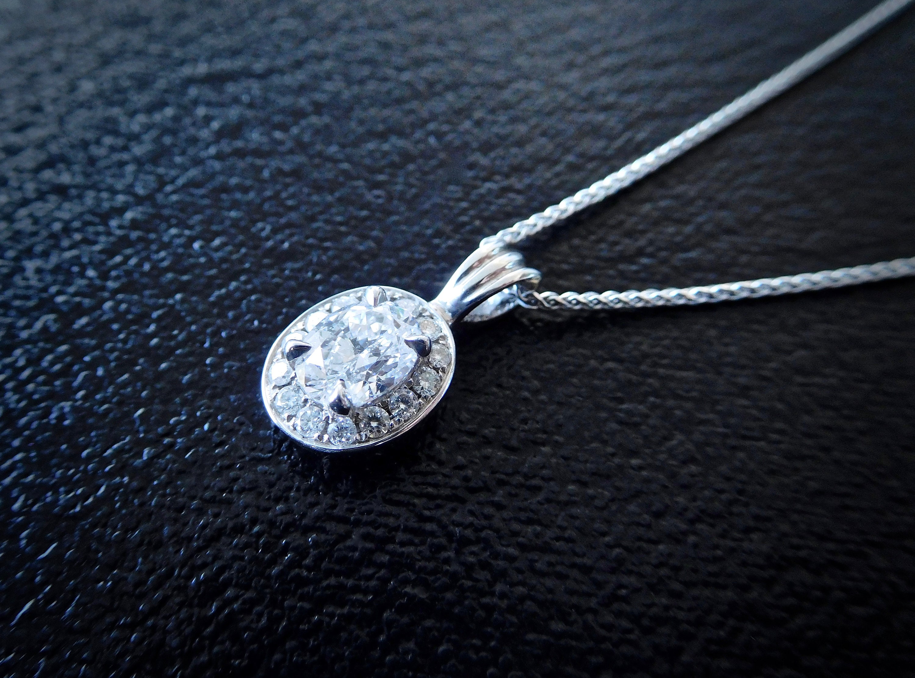 Platinum & Oval Cut Diamond Pendant Oval Cut Diamond Halo Etsy