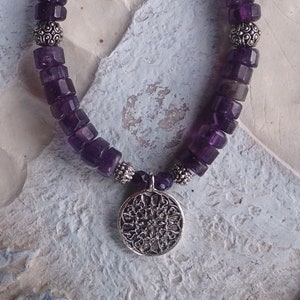 Amethyst Heishi Choker with Antique Silver Pendant