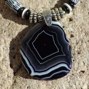 Black and White Ethnic Tribal Agate Pendant Set