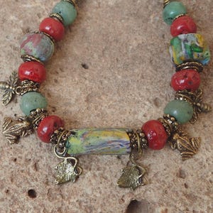 Antique Ethnic/Tribal Red/Green Charm Necklace