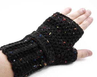 Black crochet wrist warmers, womens fingerless gloves, arm warmers, fingerless mittens, hand warmers, fingerless mitts, girlfriend gift