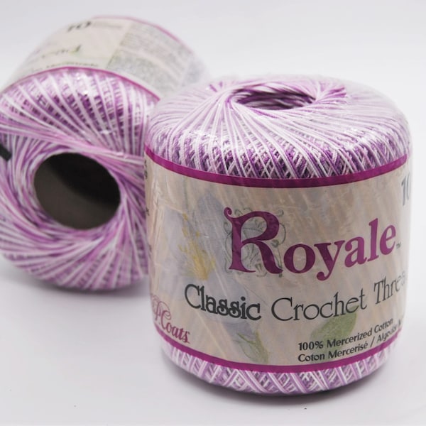 300 yards Royale Classic Crochet Thread size 10 crochet thread, 100% mercerized cotton in shaded purples variegated