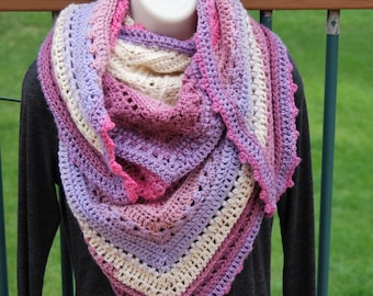 RTS crochet triangle wrap, Pink and purple shawl, ombre shawl, Taste of Honey Shawl, large triangle scarf, lightweight womens triangle shawl