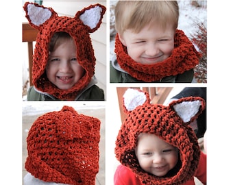 Kids fox cowl, kids hooded cowl, crochet scoodie, scood, kids scarf hood, orange toddler cowl, kids animal hood, fox hood, kids cowl, fox