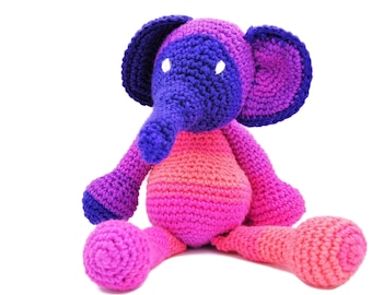 Purple and pink elephant stuffie, stuffed elephant, crochet elephant toy, pink and purple nursery, purple elephant stuffy, amigurumi