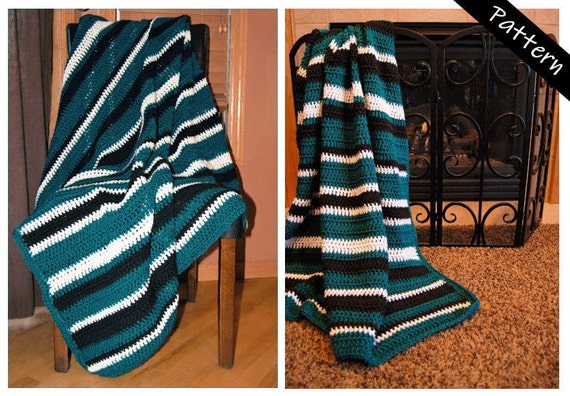 Easy crochet blanket pattern, beginner crochet blanket PDF, color block blanket instruction, printable afghan pattern, striped throw pattern
