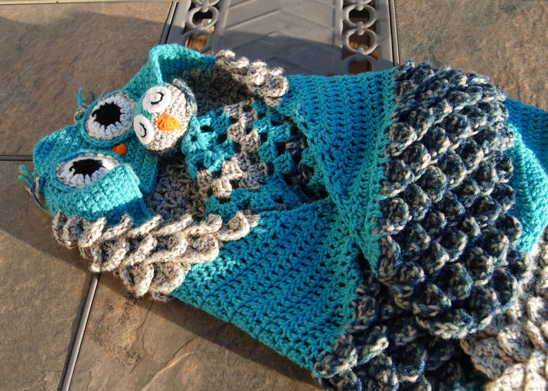 Crochet Owl Blankets Kids Owl Blanket With Hood Owl Lovey Etsy