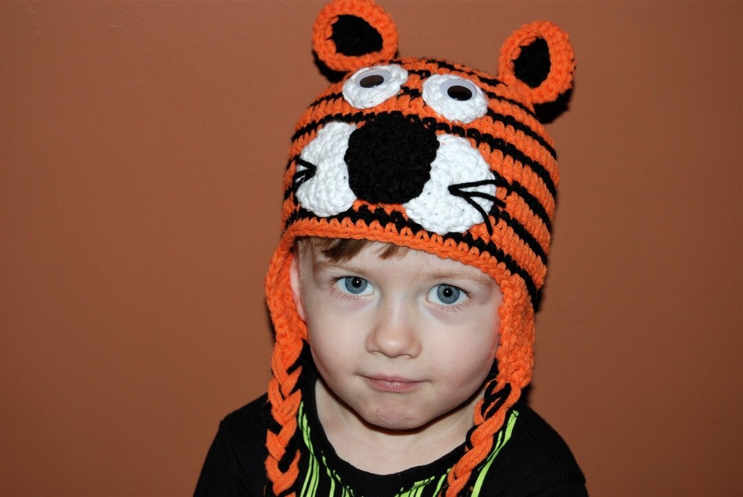Kids Tiger Hat With Ear Flaps, Toddler Tiger Beanie, Toddler Animal Hat