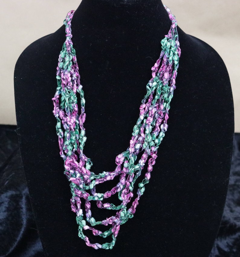 Ladder Trellis Yarn Ribbon Crochet Necklacesperfect Holiday Gift Etsy