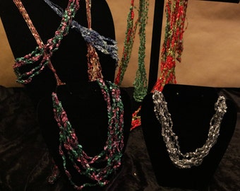 Ladder Trellis Yarn Ribbon Crochet Necklaces-Perfect Holiday Gift