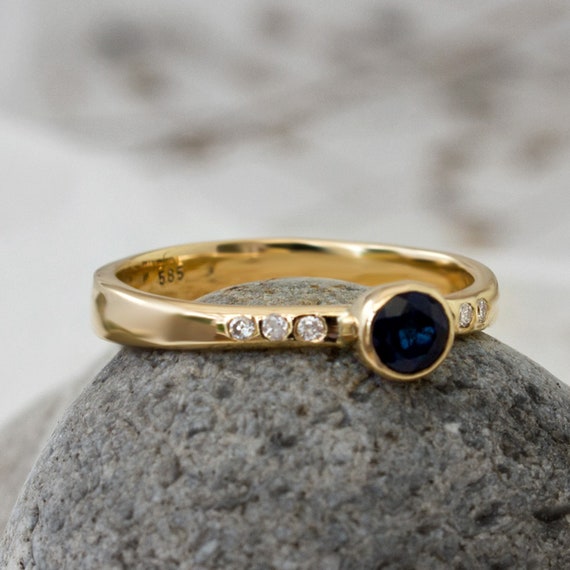 Sapphire and Diamond Pavé Engagement Ringtwo Tone Gold - Etsy | Square rings,  Diamond jewelry designs, Modern engagement rings
