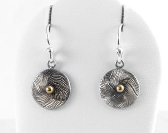 Drop Earrings by Nick Ovchinikov, Silver and 14ct Yellow Gold, Hand Crafted in Sheffield