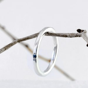 Blue Diamond Silver Ring, Minimalist Designer Ring, Handmade Modern Wedding Band by Nick Ovchinikov