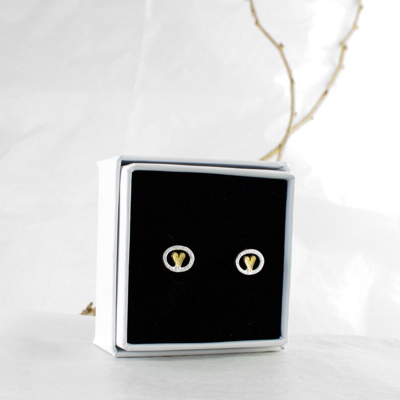 Women Silver Post Earrings Designer Earrings Gold Sterling Silver Heart in a Frame Stud Earrings Silver Jewelry Gold Plated