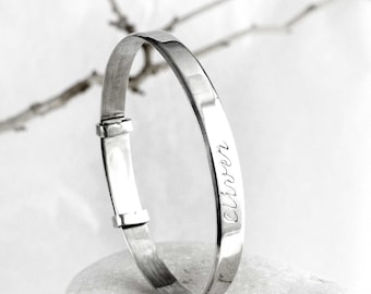 Personalised Silver Baby Bangle Bracelet for Boys and Girls | Expandable | Adjustable | Hand Engraved